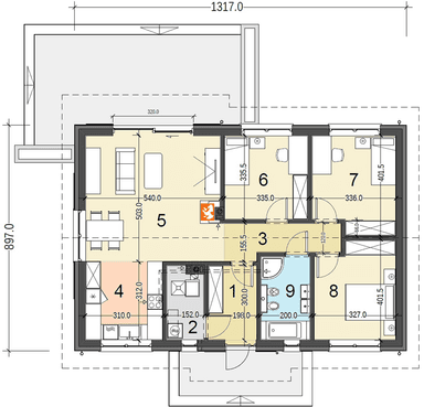 Rzut parteru domu jednorodzinnego Terrier 5 bez garazu