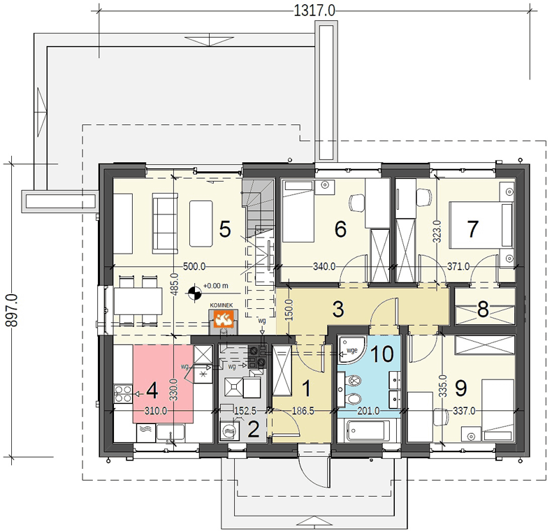 Rzut parteru domu jednorodzinnego Terrier 7 bez garazu