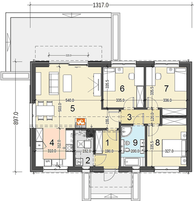 Rzut parteru domu jednorodzinnego Terrier 6 bez garazu