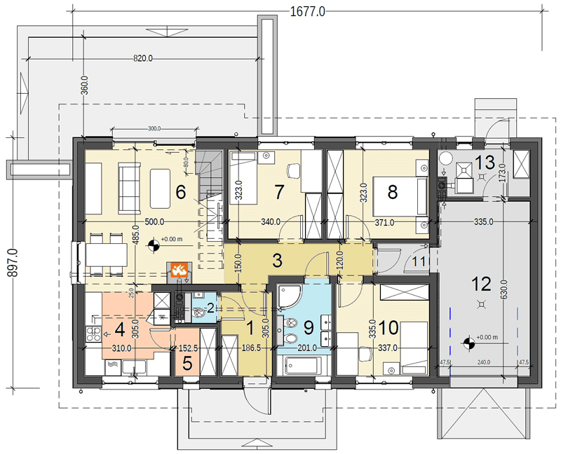 Rzut parteru domu jednorodzinnego Terrier MAX z garażem