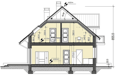 Przekrój domu jednorodzinnego Sowa 1 bez garażu