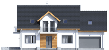 Elewacja tylna domu jednorodzinnego Sowa 9 z garażem 2 st.