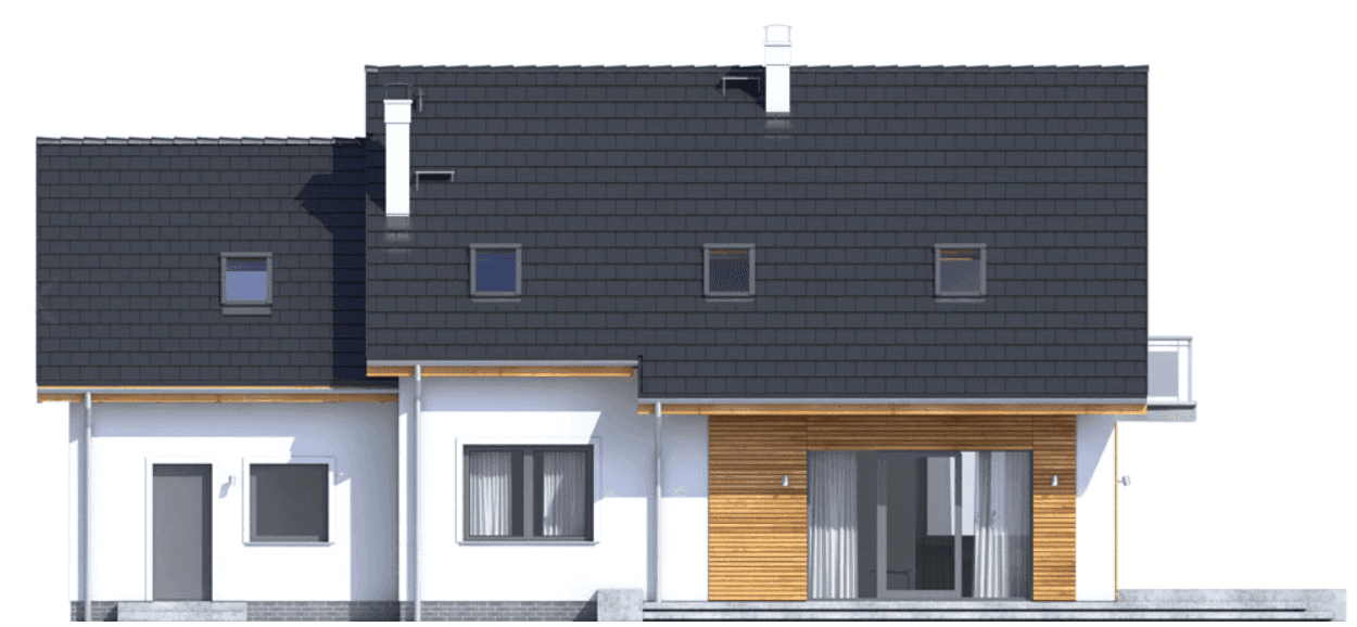 Elewacja tylna domu jednorodzinnego Sowa 9 z garażem 2 st.