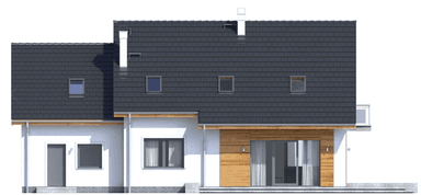 Elewacja tylna domu jednorodzinnego Sowa 9 z garażem 2 st.