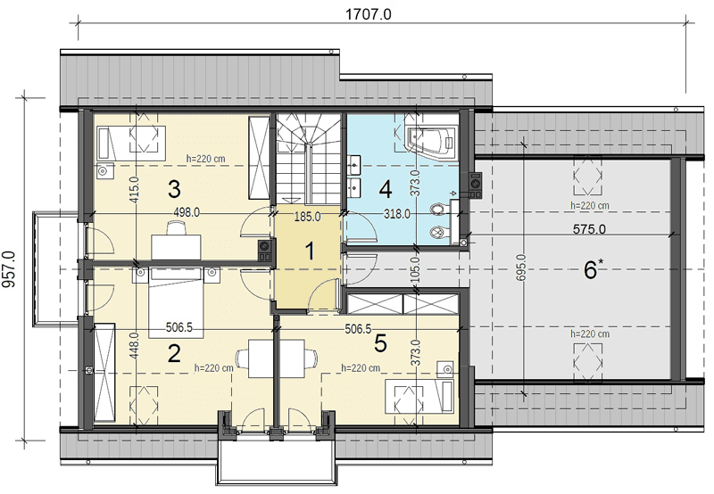 Rzut poddasza domu jednorodzinnego Sowa 9 z garażem 2 st.