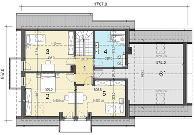 Rzut poddasza domu jednorodzinnego Sowa 9 z garażem 2 st.