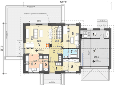 Rzut parteru domu jednorodzinnego Sowa 9 z garażem 2 st.