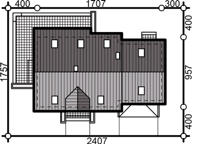 Rzut usytuowania domu jednorodzinnego Sowa 9 z garażem 2 st.