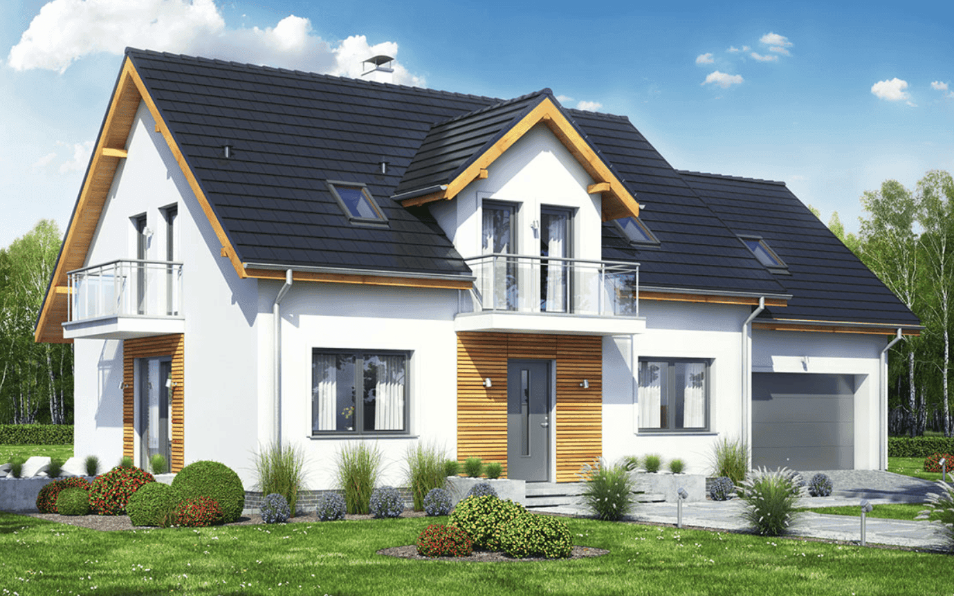 Wizualizacja domu jednorodzinnego Sowa z garażem 2 st.