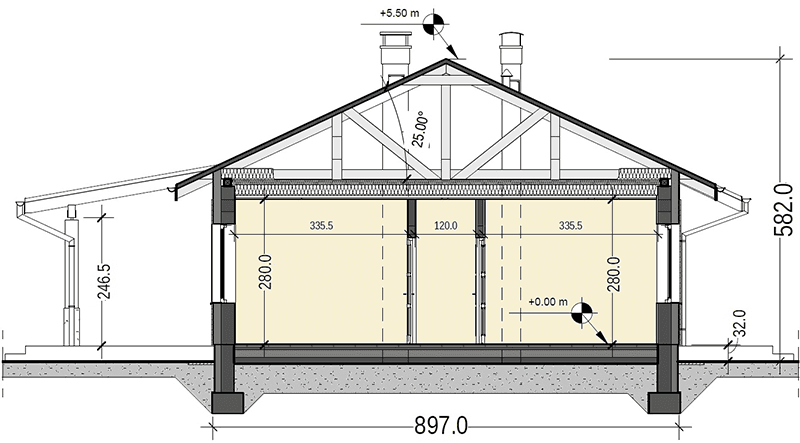 Przekrój domu jednorodzinnego Terrier 2 bez garażu