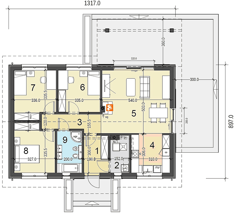 Rzut parteru domu jednorodzinnego Terrier 2 bez garażu