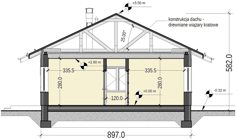 Przekrój domu jednorodzinnego Terrier 5 bez garażu