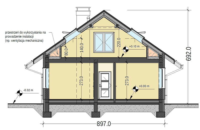 Przekrój domu jednorodzinnego Terrier MAX z garażem