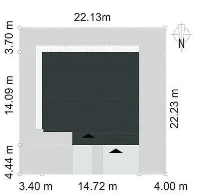 Rzut usytuowania domu jednorodzinnego CIEKAWY D48 na działce