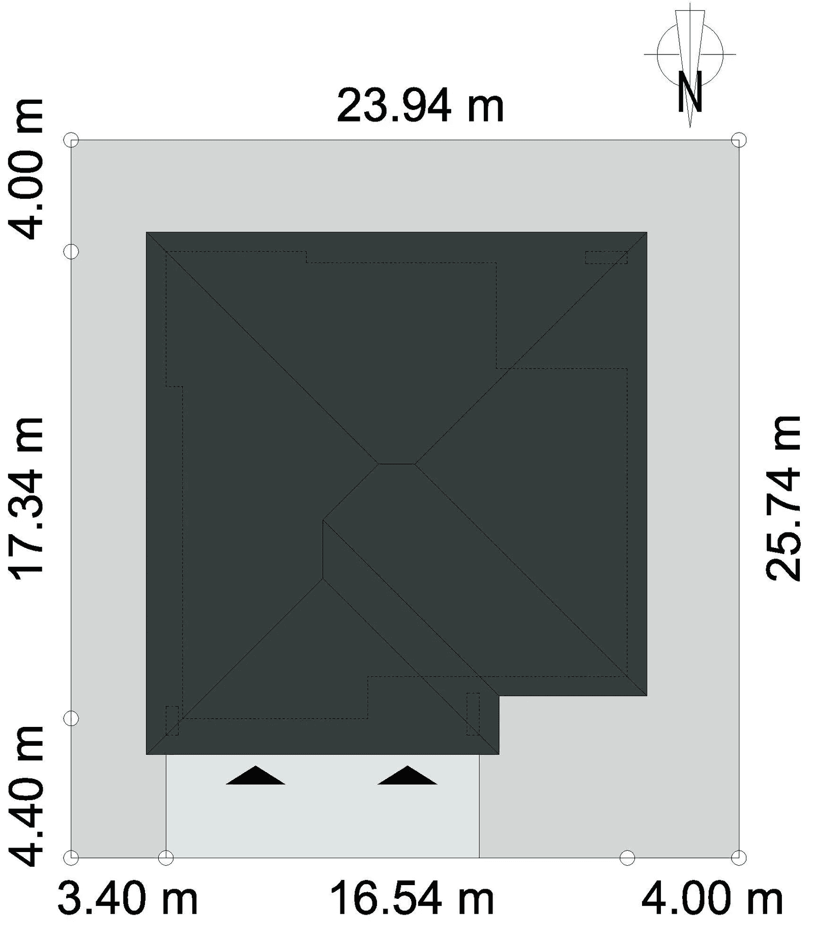 Rzut usytuowania domu jednorodzinnego DOSTĘPNY D45