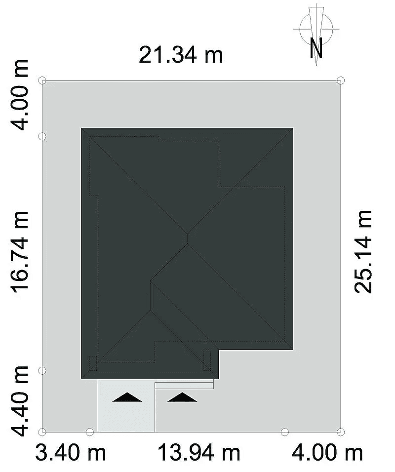 Rzut usytuowania domu jednorodzinnego DOSTĘPNY D45 wariant I