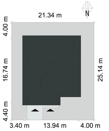 Rzut usytuowania domu jednorodzinnego DOSTĘPNY D45 wariant I