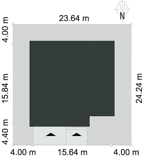 Rzut usytuowania domu jednorodzinnego DOSTĘPNY D45 wariant II