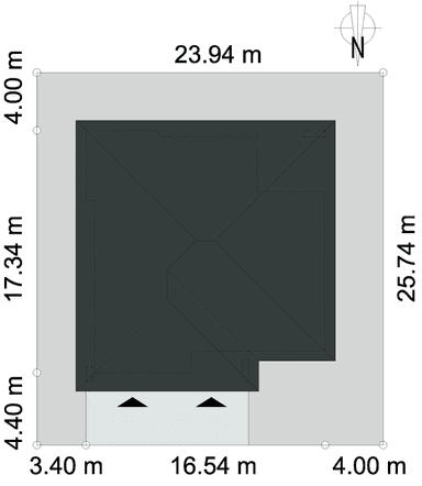 Rzut usytuowania domu jednorodzinnego DOSTĘPNY D45 wariant III