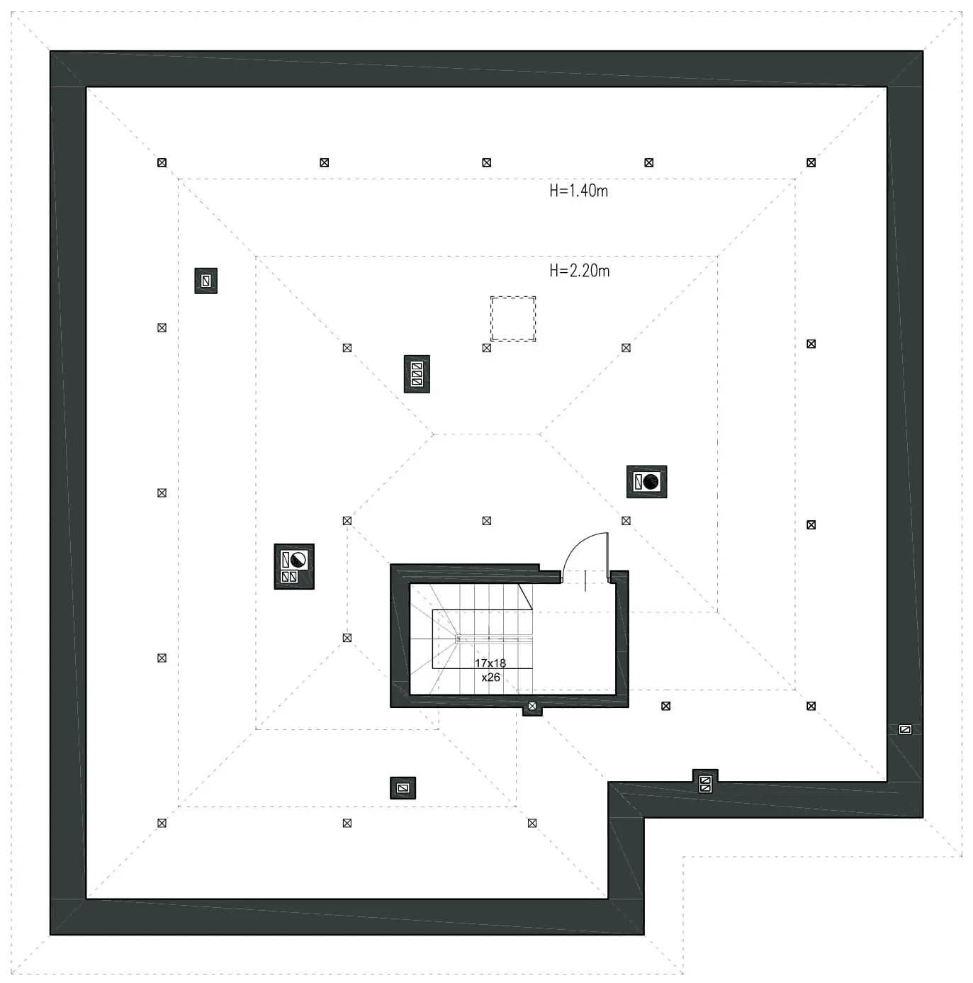 Rzut poddasza domu jednorodzinnego DOSTĘPNY D45 wariant IV