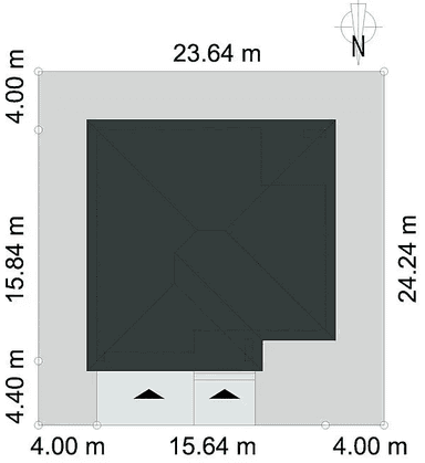 Rzut usytuowania domu jednorodzinnego DOSTĘPNY D45 wariant IV