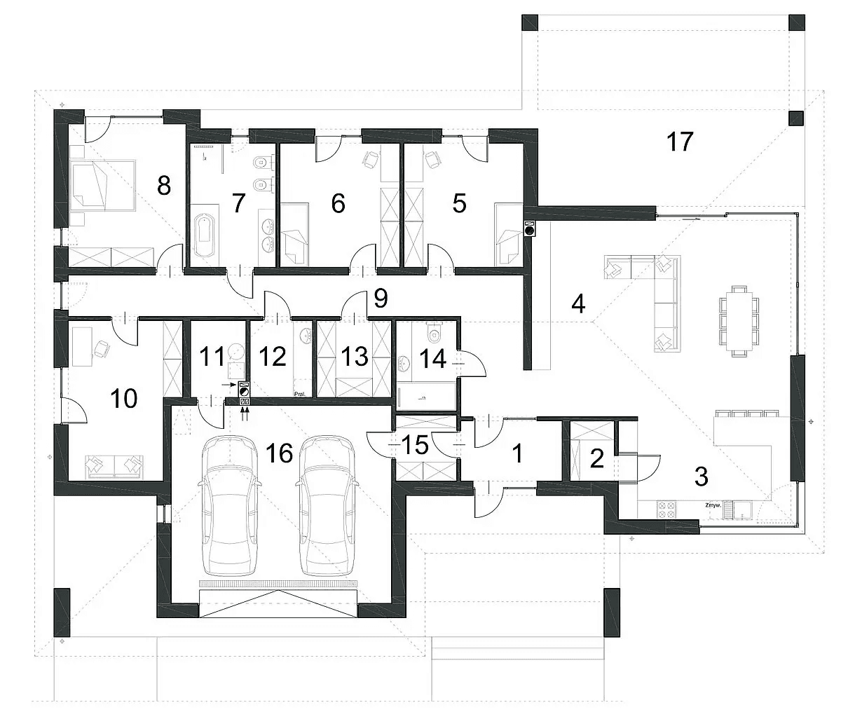 Rzut parteru domu jednorodzinnego EG-80