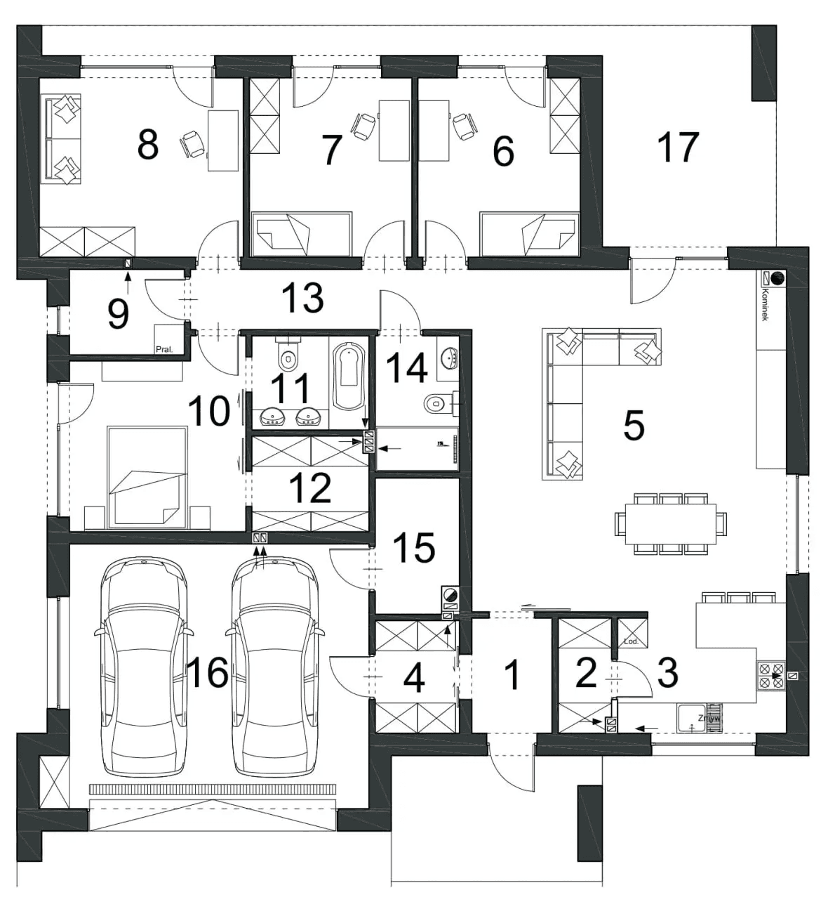 Rzut parteru domu jednorodzinnego EKSPONOWANY D69