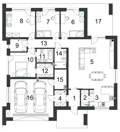 Rzut parteru domu jednorodzinnego EKSPONOWANY D69