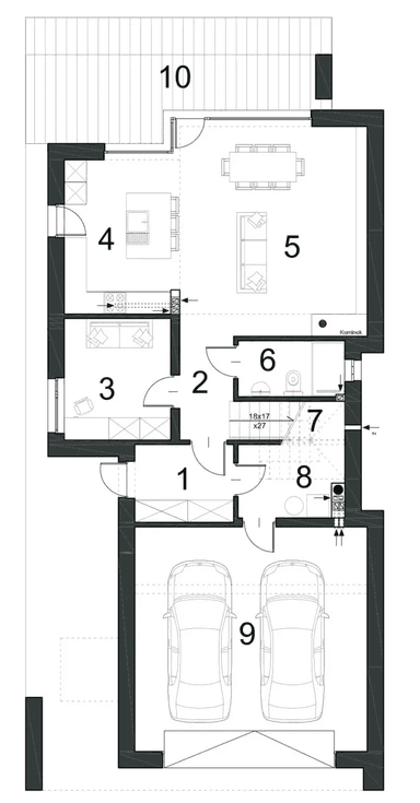 Rzut parteru domu jednorodzinnego GUSTOWNY D39 wariant I