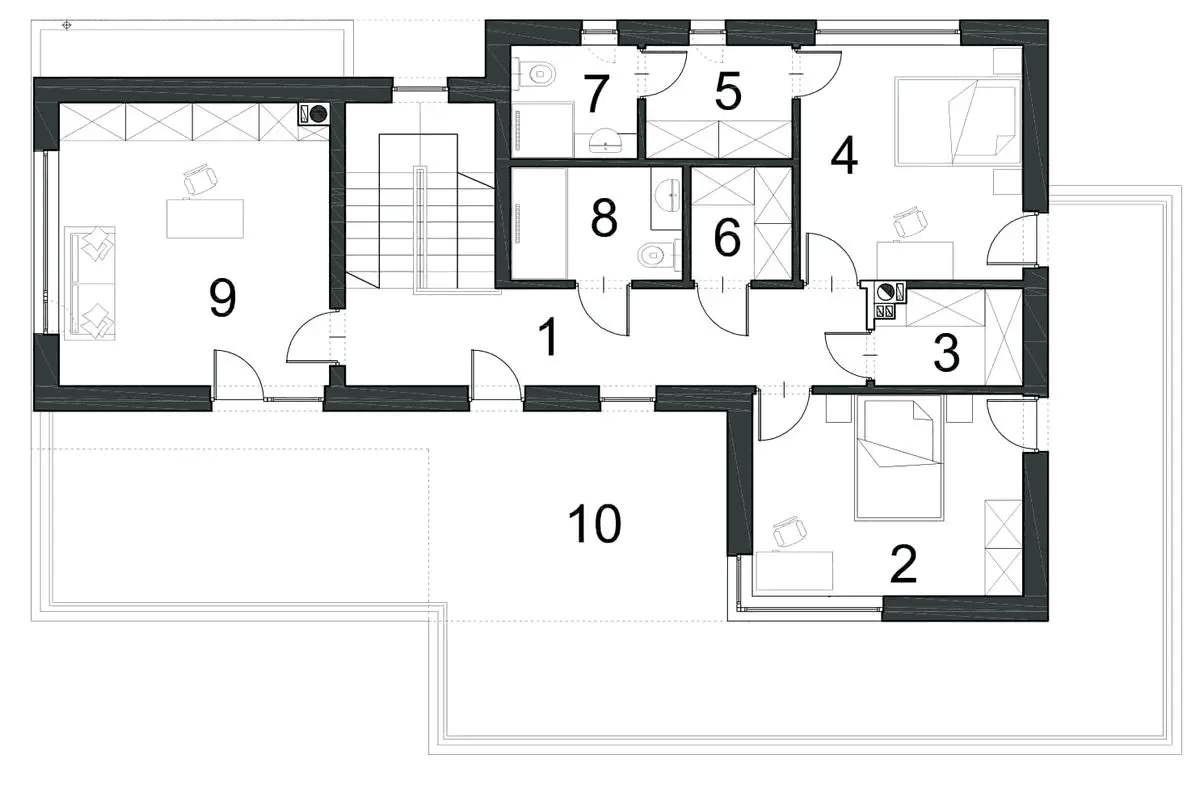 Rzut piętra domu jednorodzinnego INSTENSYWNY D74