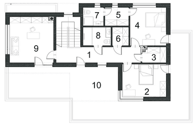 Rzut piętra domu jednorodzinnego INSTENSYWNY D74