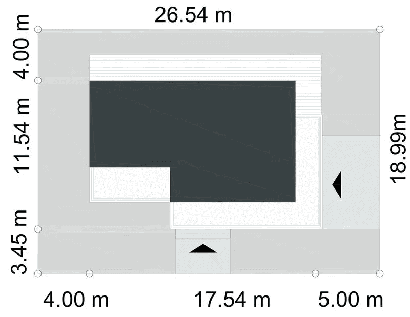Rzut usytuowania domu jednorodzinnego INTENSYWNY D74 na działce