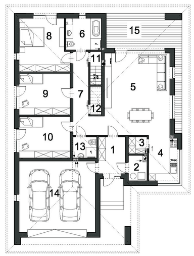 Rzut parteru domu jednorodzinnego NATURALNY D60