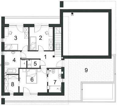 Rzut piętra domu jednorodzinnego NOWATORSKI D57 wariant I