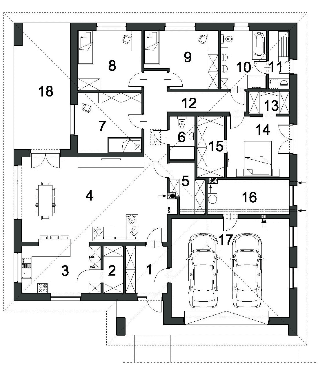 Rzut parteru domu jednorodzinnego ODPOWIEDNI D66