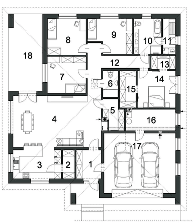 Rzut parteru domu jednorodzinnego ODPOWIEDNI D66