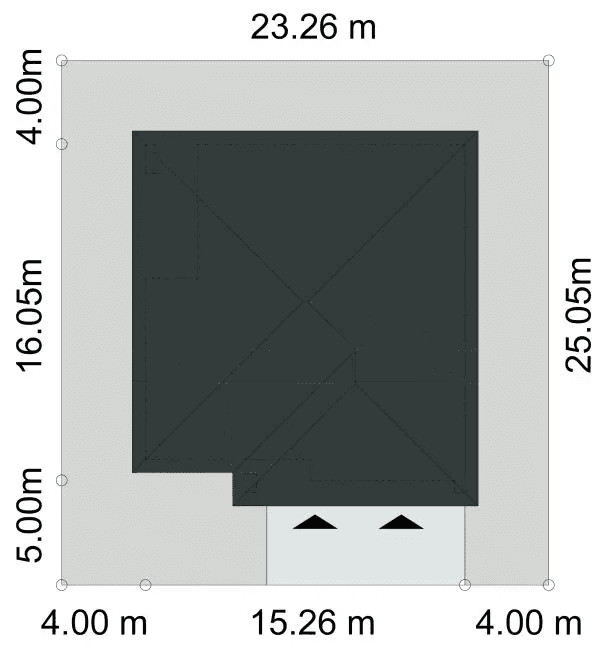 Rzut usytuowania domu jednorodzinnego PEWNY D65 na działce