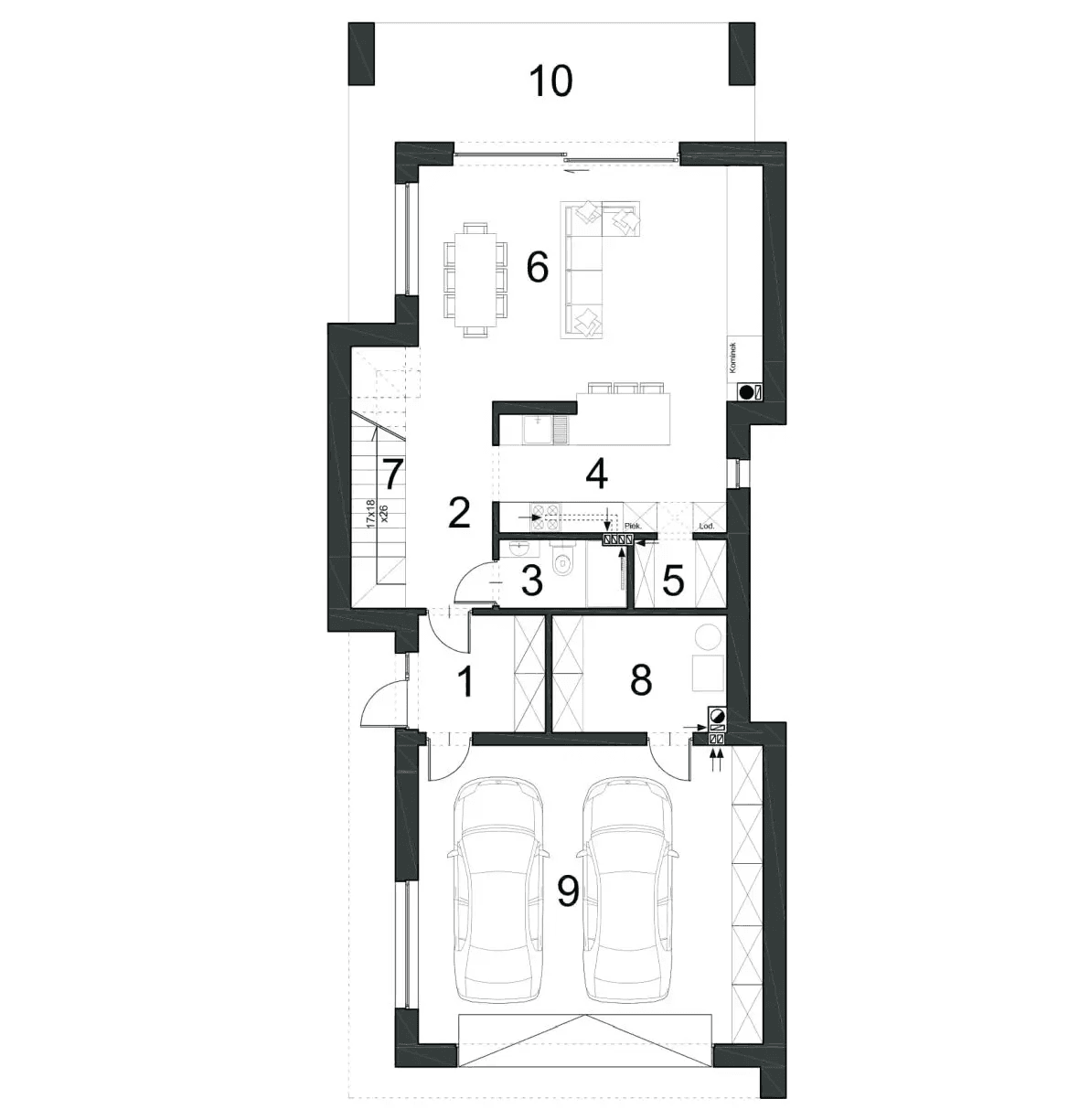 Rzut parteru domu jednorodzinnego PORYWAJĄCY D67