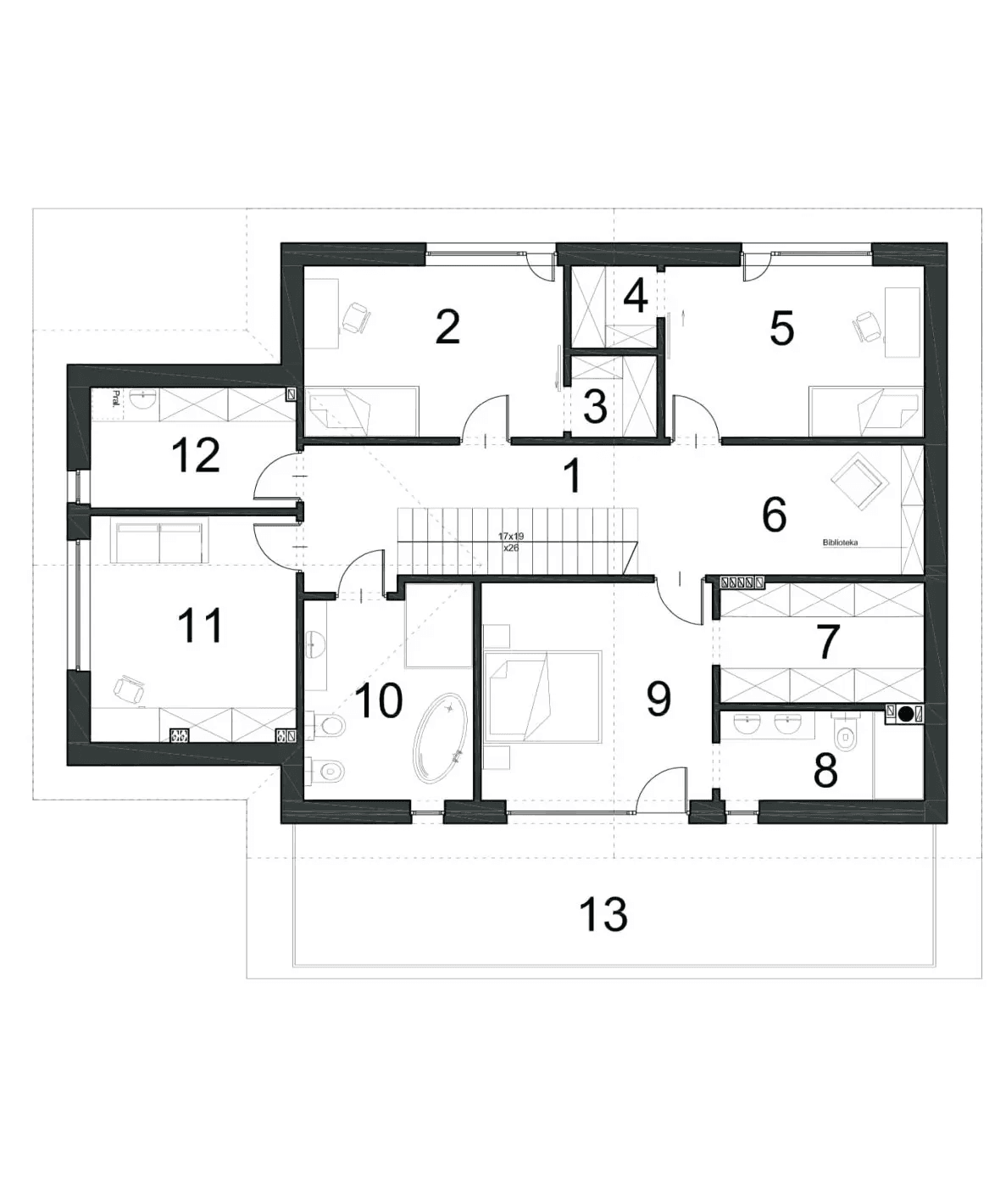Rzut poddasza domu jednorodzinnego POSZUKIWANY D68