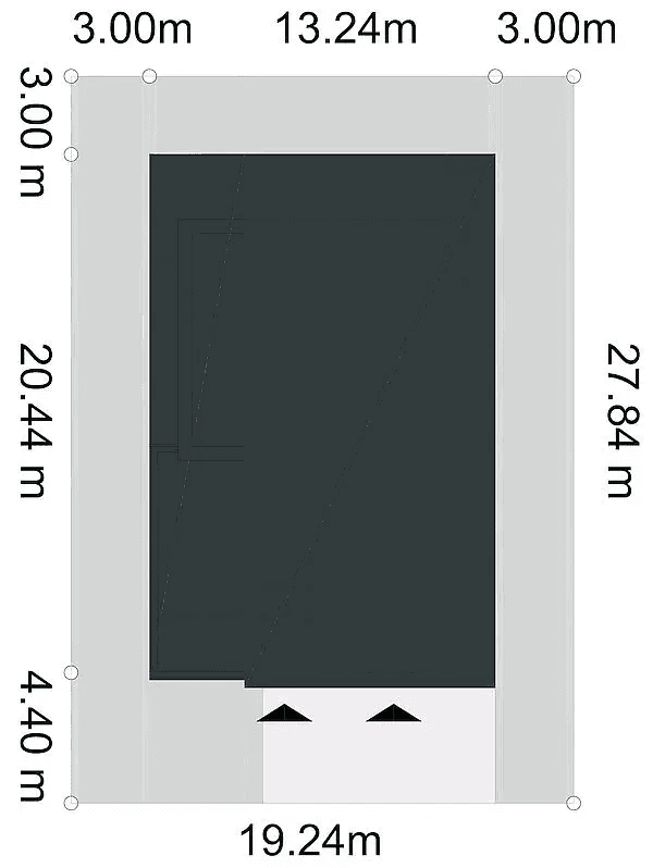 Rzut usytuowania domu jednorodzinnego PRECYZYJNY D59 na działce