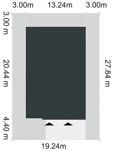 Rzut usytuowania domu jednorodzinnego PRECYZYJNY D59 na działce