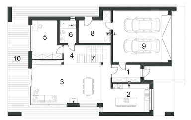 Rzut parteru domu jednorodzinnego PRECYZYJNY D59