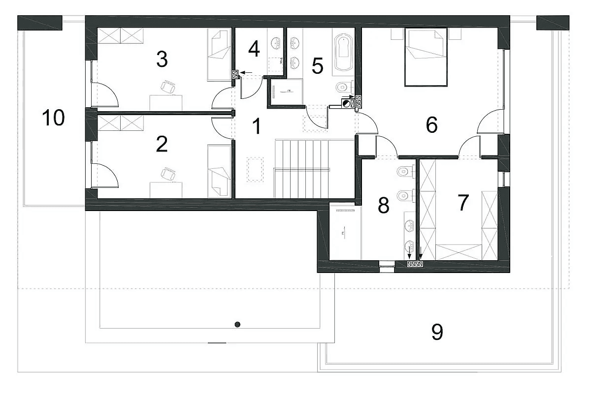 Rzut piętra domu jednorodzinnego PRECYZYJNY D59