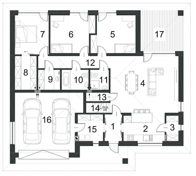 Rzut parteru domu jednorodzinnego PRZYSTĘPNY D61