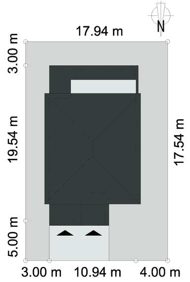 Rzut usytuowania domu jednorodzinnego Bocian 4SPOKOJNY D51 na działce