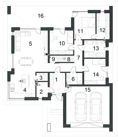Rzut parteru domu jednorodzinnego SZCZEGÓLNY D78