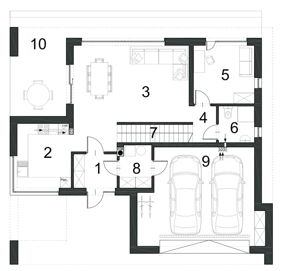 Rzut parteru domu jednorodzinnego TWÓRCZY D79