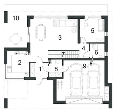 Rzut parteru domu jednorodzinnego TWÓRCZY D79