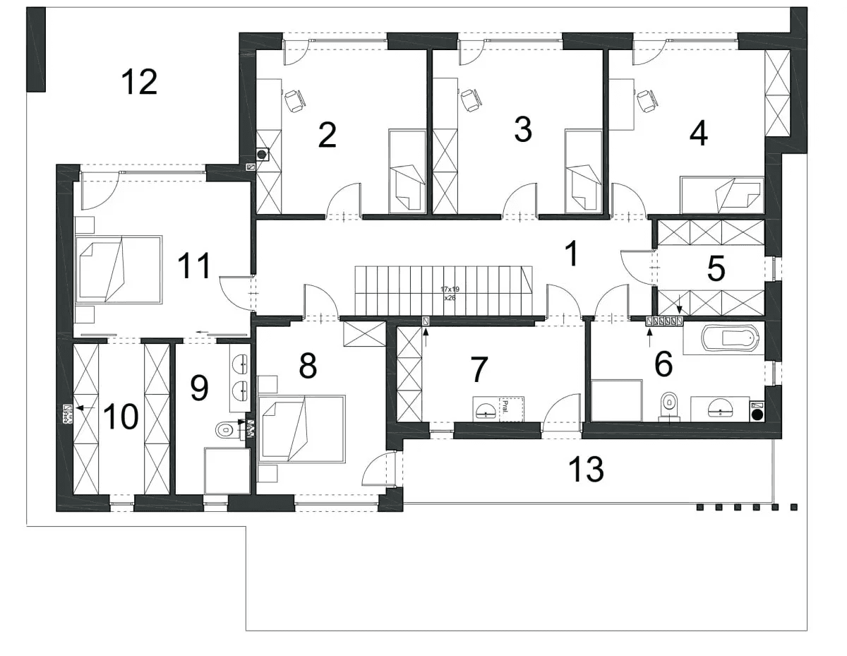 Rzut piętra domu jednorodzinnego WYSZUKANY D64