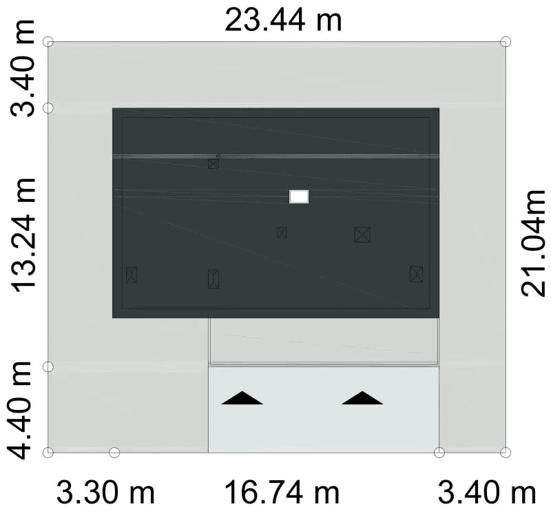 Rzut usytuowania domu jednorodzinnego WYSZUKANY D64 wariant II